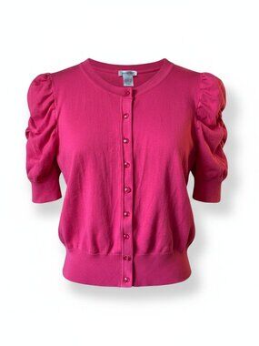 AUGUST SILK - Button Up Cardigan Puffed ruched sleeves - Melon Pink - medium